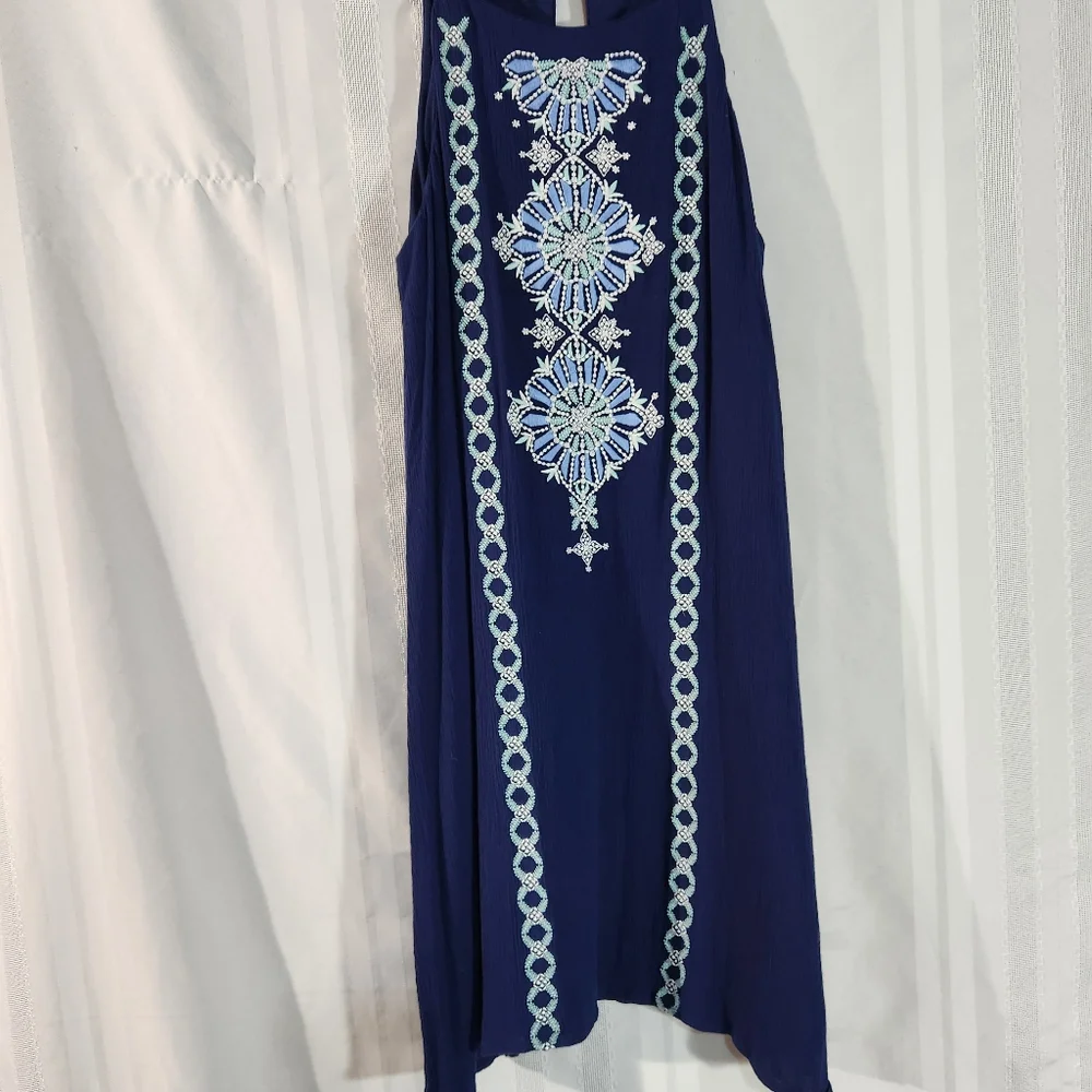 AS U WISH EMBROIDERY SLEEVELESS NAVYBLUE DRESS SIZE LARGE